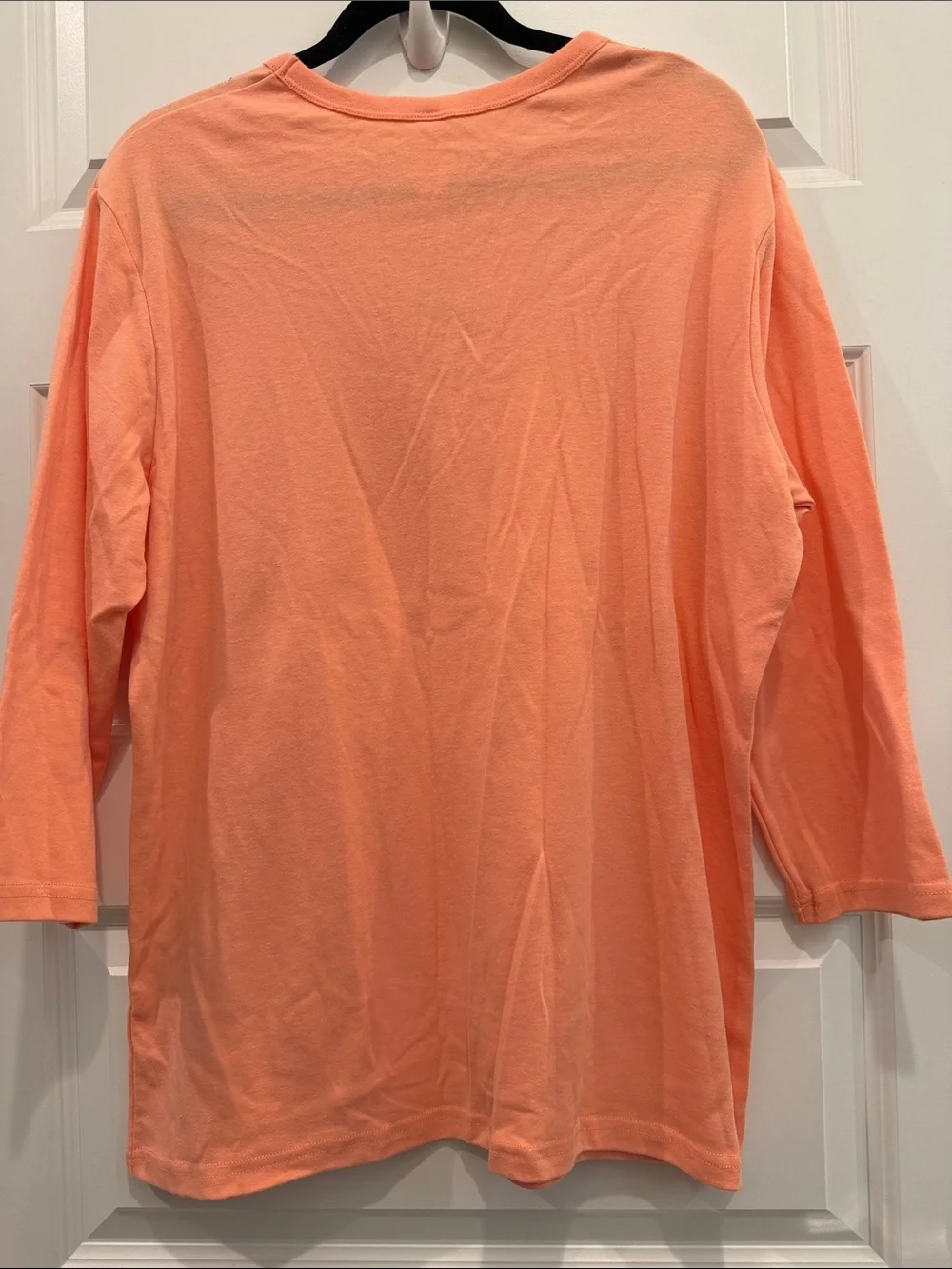 Embellished V-Neck Long Sleeve Top in Coral Peach by